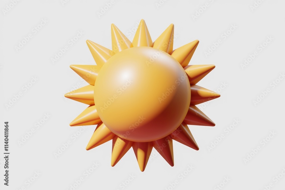 Leinwandbilder A stylized 3D rendering of a sun  featuring a smooth  orange sphere with pointed rays.