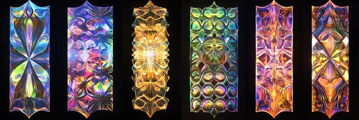 Luminous prisms in AI-generated patterns on black 