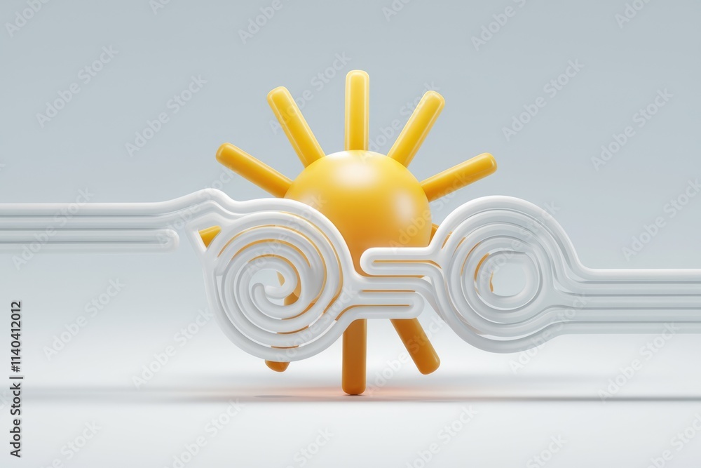 Aufkleber a stylized 3d rendering of a sun peeking through swirling clouds minimalistic and bright.