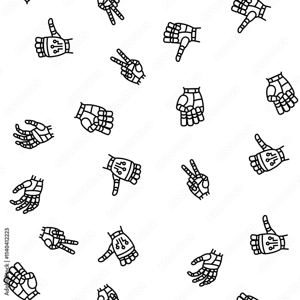 Poster robot hand gesture ai digital vector seamless pattern thin line illustration