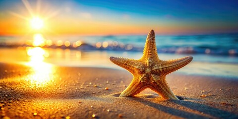 Fototapeta na wymiar Coastal paradise: Starfish scattered on a sunny beach, ideal for summer holiday promotions.