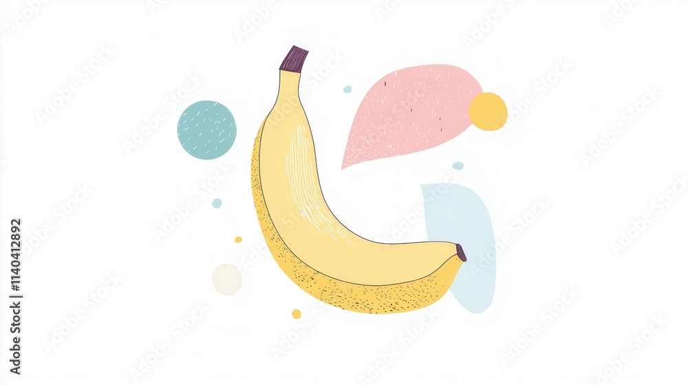 Aufkleber colorful and playful illustration of a banana surrounded by abstract shapes and patterns for creativ