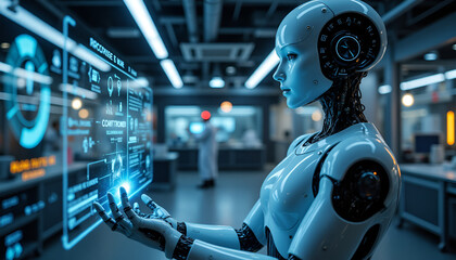 Fototapeta premium AI Interface, Robot Analyzing Data