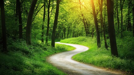 Obraz premium Scenic Pathway Through Lush Green Forest