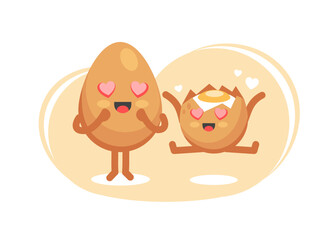 Emotion of love of the character egg whole and broken in a cute cartoon funny flat style.