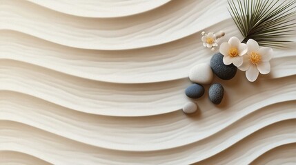 Tranquil Zen Garden with Raked Sand, Stones, and Flowers for Elegant Banner Design