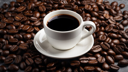 Coffee Cup Surrounded by Coffee Beans