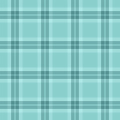 Ornamental vector plaid fabric, long pattern check seamless. Celebrate texture tartan background textile in teal and light colors.