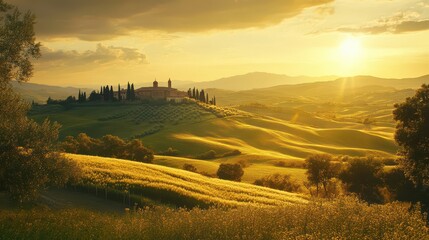 Serene Tuscan Landscape at Sunset