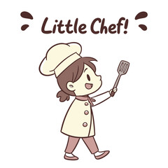 Cute Cartoon Character of a Child Chef with Cooking Utensils in a Playful Kitchen Scene
