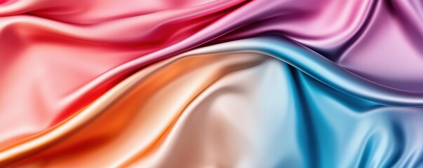 Obraz premium A vibrant wave of silky fabric showcasing a blend of warm and cool colors, creating a visually stunning and smooth texture.
