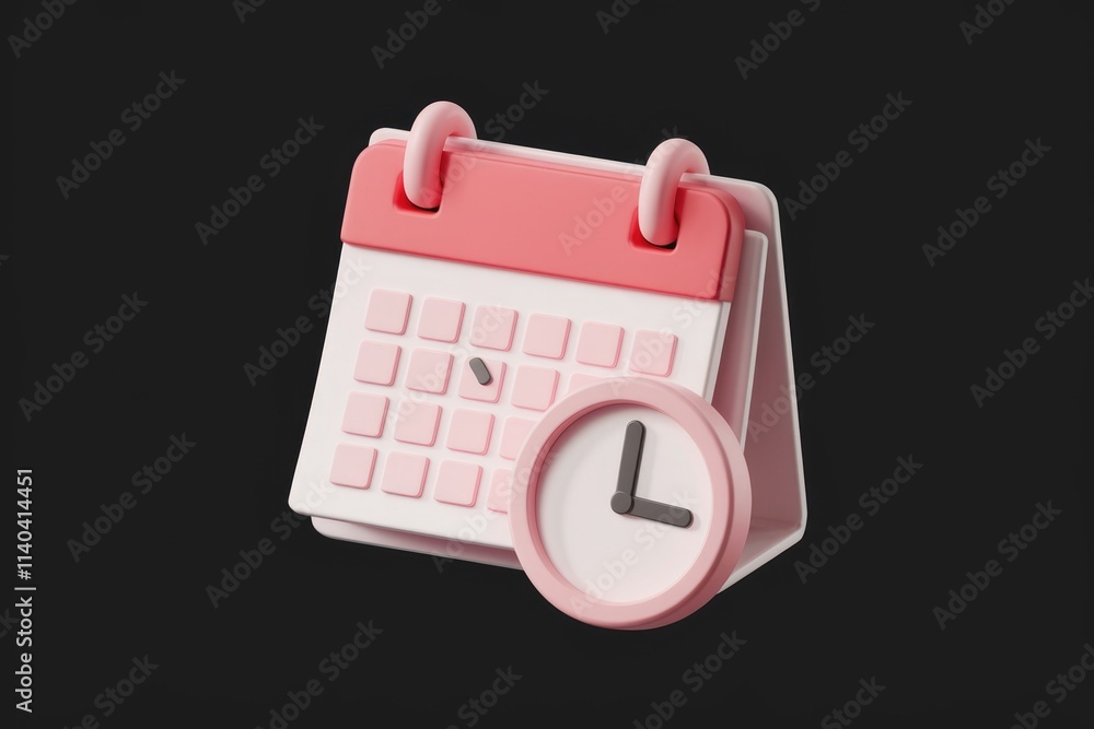 Poster A 3D render of a pink calendar and clock symbolizing scheduling and time management.