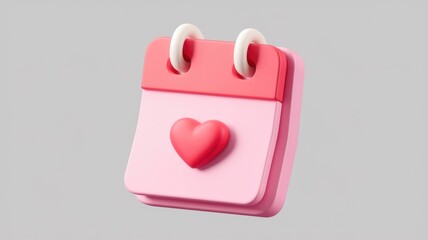 A 3D rendered pink calendar icon with a heart  symbolizing Valentine's Day or a romantic event.