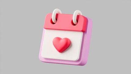 A 3D rendered calendar icon with a heart  symbolizing a special date or Valentine's Day.