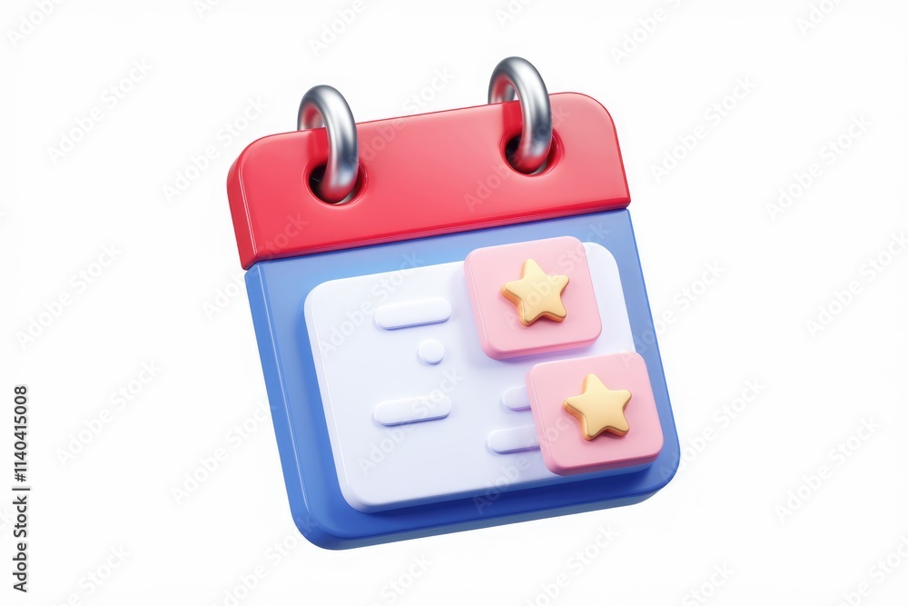 Poster A 3D rendering of a calendar icon with two gold stars  signifying important events or reminders.