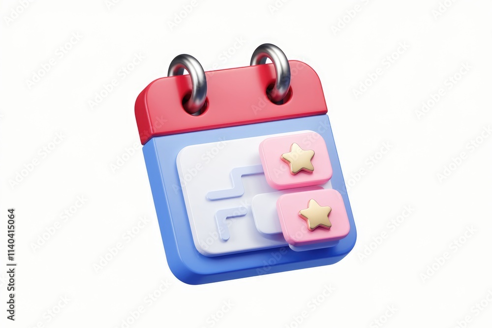 Poster a 3d calendar icon with two gold stars indicating scheduled tasks or events.
