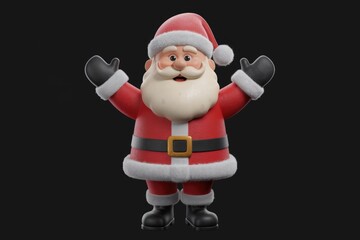 Fototapeta premium A cheerful 3D rendered Santa Claus joyfully raises his hands in festive greeting.