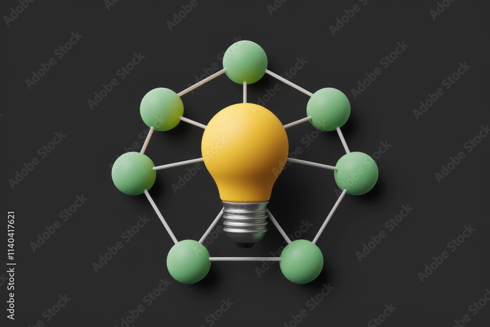 Leinwandbilder a yellow lightbulb at the center of a network representing interconnected ideas and innovation.