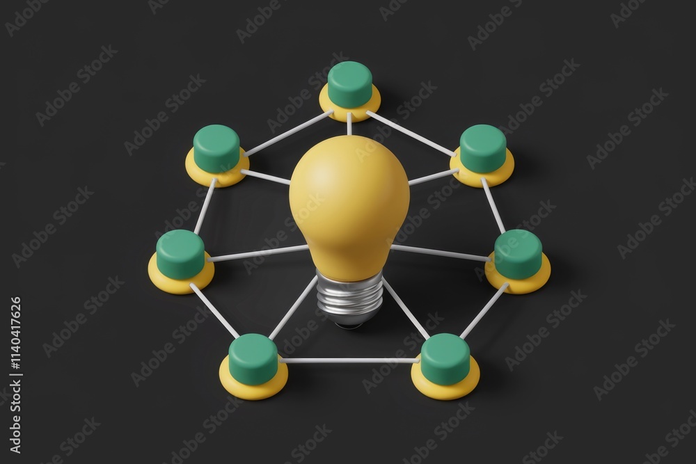Poster A central lightbulb connected to nodes  symbolizing idea sharing and network collaboration.