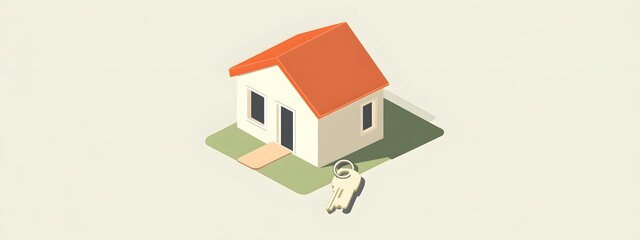 A house with keys, 3D icon-style rendering, simple background