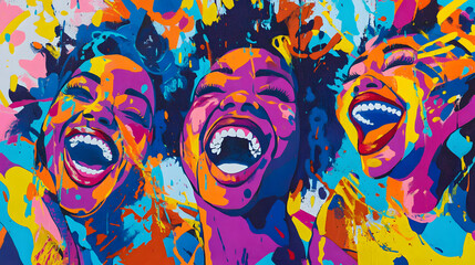 Imaginative Colorful Abstract Artwork Illustrating the Joy of Laughter and Unity