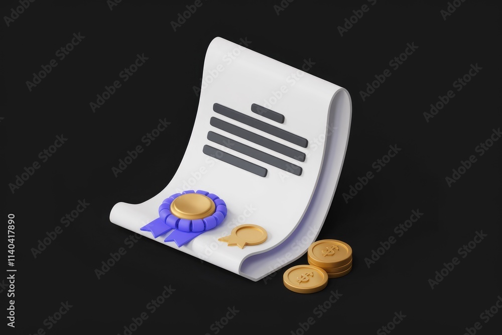 Poster certificate with gold seal and coins symbolizing achievement and reward.