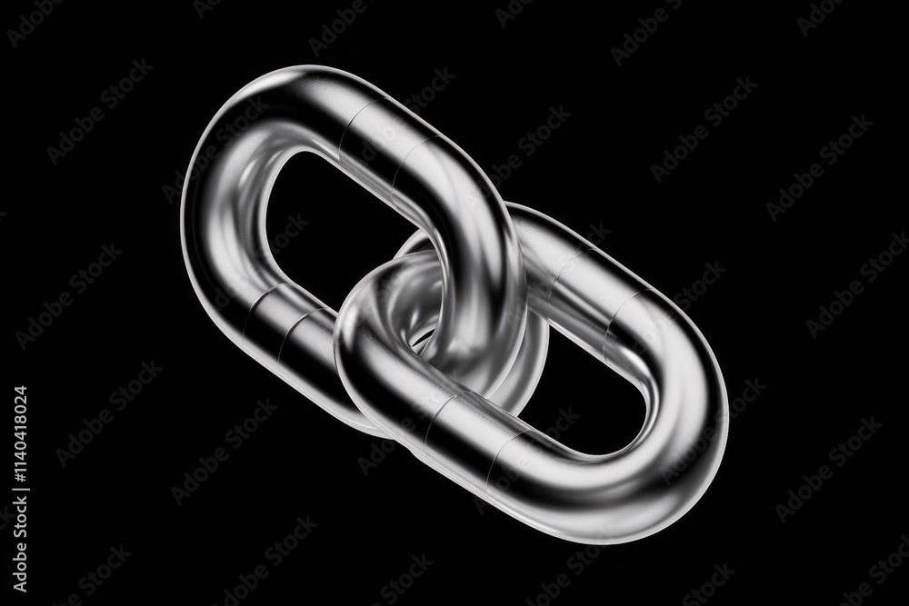 Poster A close up of two metallic chain links  showcasing their polished surface and interlocking design.