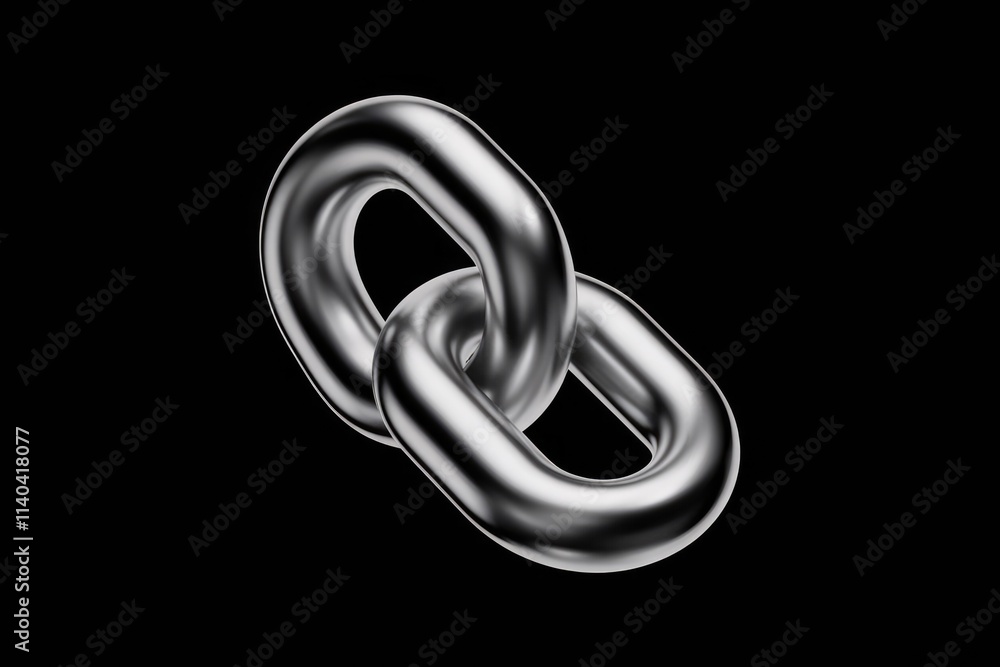 Poster Close up of two metallic chain links  interlocked and gleaming  isolated on transparent background.