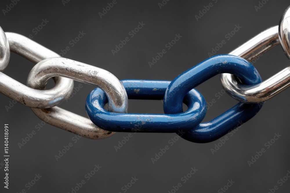 Aufkleber interlinked metal chain silver and blue links signifying connection and strength.