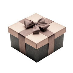 Obraz premium Square Gift Box with Brown Ribbon Bow, on transparent background , png