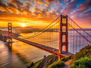 Obraz premium Golden Gate Bridge Sunrise Macro Photography: Stunning Close-Up Details at Dawn