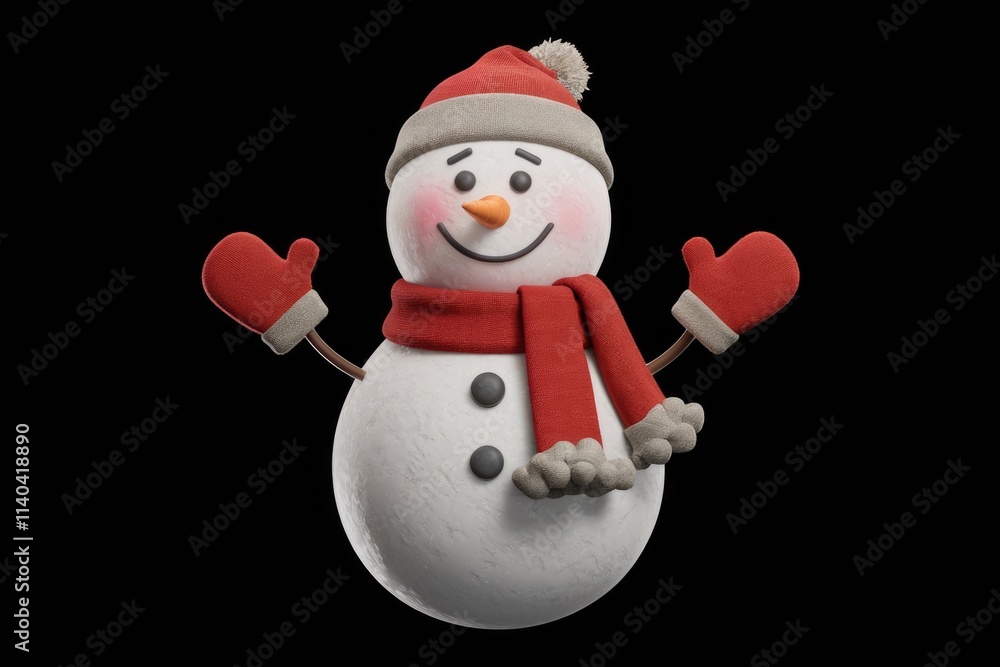 Aufkleber a cheerful snowman with a red scarf and mittens smiling warmly against a transparent background.