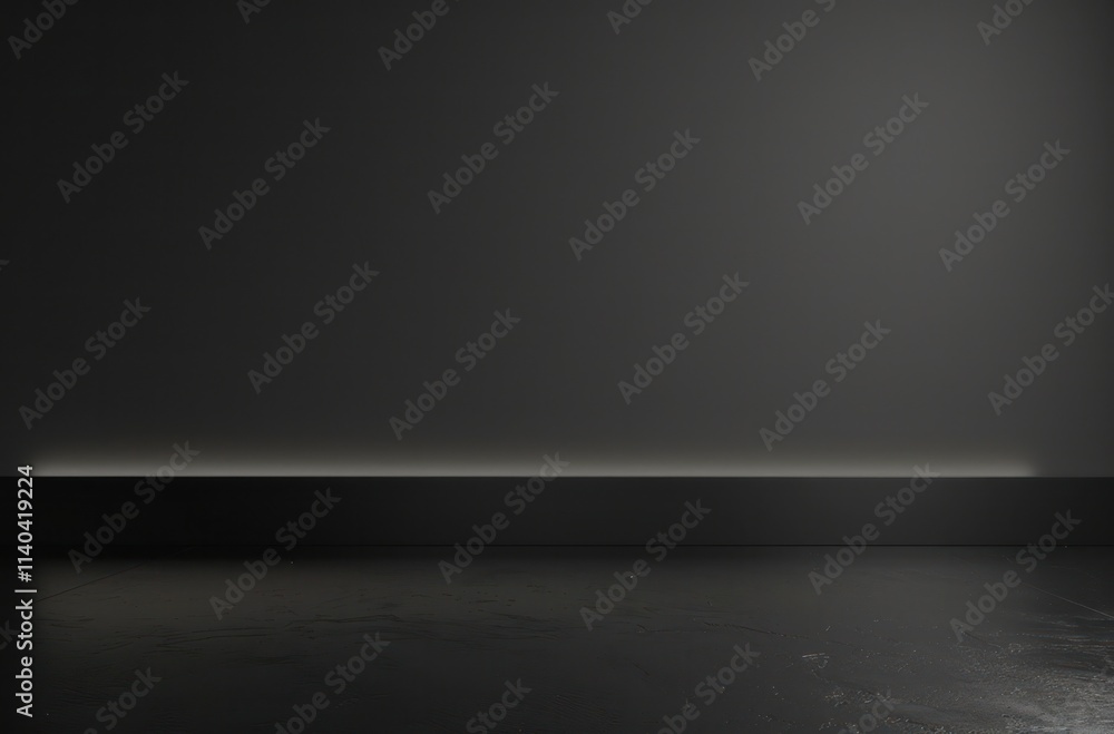 Poster a minimalist image featuring a dark wall with a soft light edge, creating a serene and modern atmosp