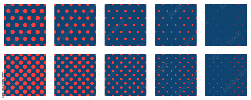 Poster set polka dots seamless vector pattern. simple background for web or print. abstract surface.