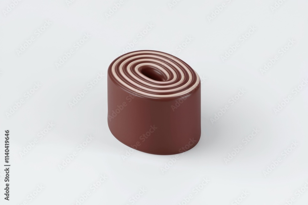 Poster oval shaped chocolate confectionery with layered concentric circles of brown and cream.