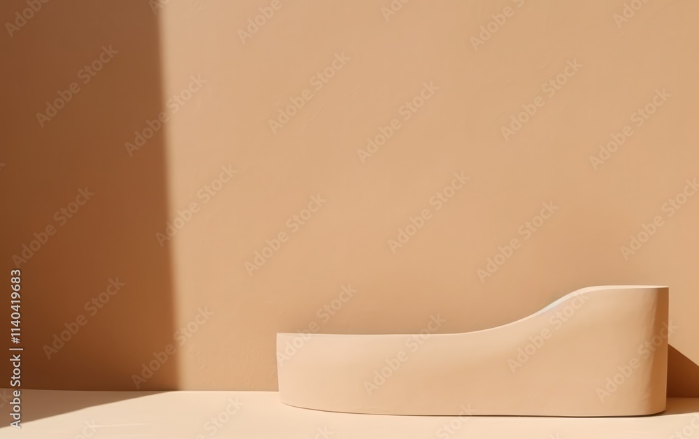 Poster minimalist curvilinear object rests on a neutral background emphasizing soft shapes and warm tones i