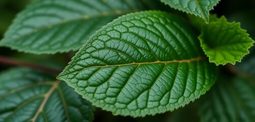 Vibrant Green Leaf Veins in Close-up Detail