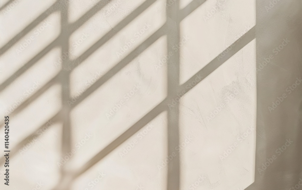Poster soft shadows cast by window blinds create a serene interplay of light and texture on a light colored