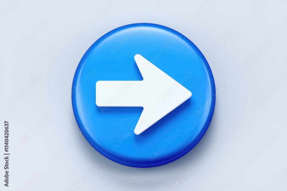 Aufkleber a 3d rendered white arrow pointing right on a blue circular background.