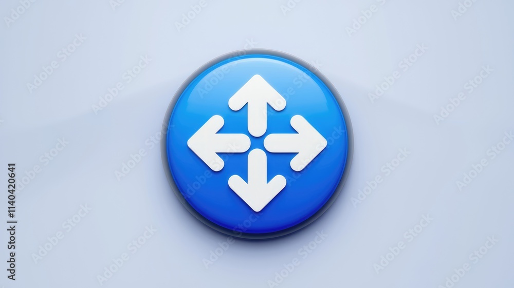 Aufkleber blue button with white arrows symbolizing movement or options.