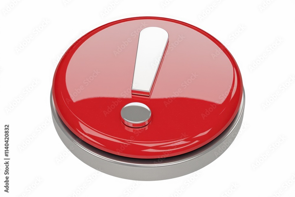 Poster Red button with exclamation mark  signifying alert or warning.