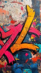 Fototapeta premium Vibrant cursive strokes layered over splattered paint textures, artistic expression, raw and dynamic