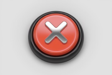 Obraz premium A red button with a silver X signifying cancel no or delete.