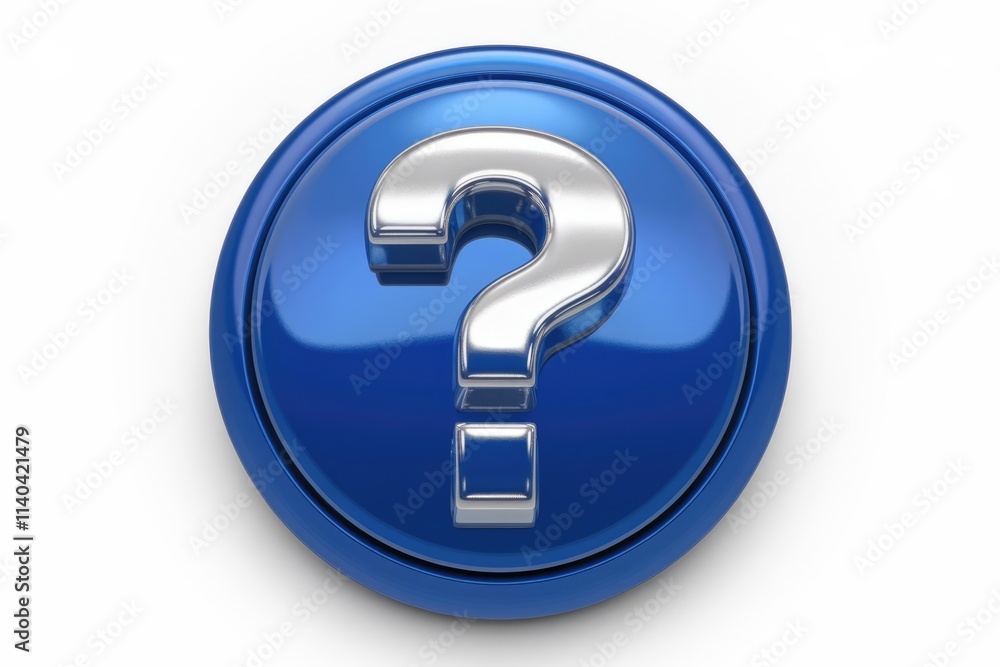 Leinwandbilder a shiny silver question mark on a glossy blue button symbolizing inquiry and help.
