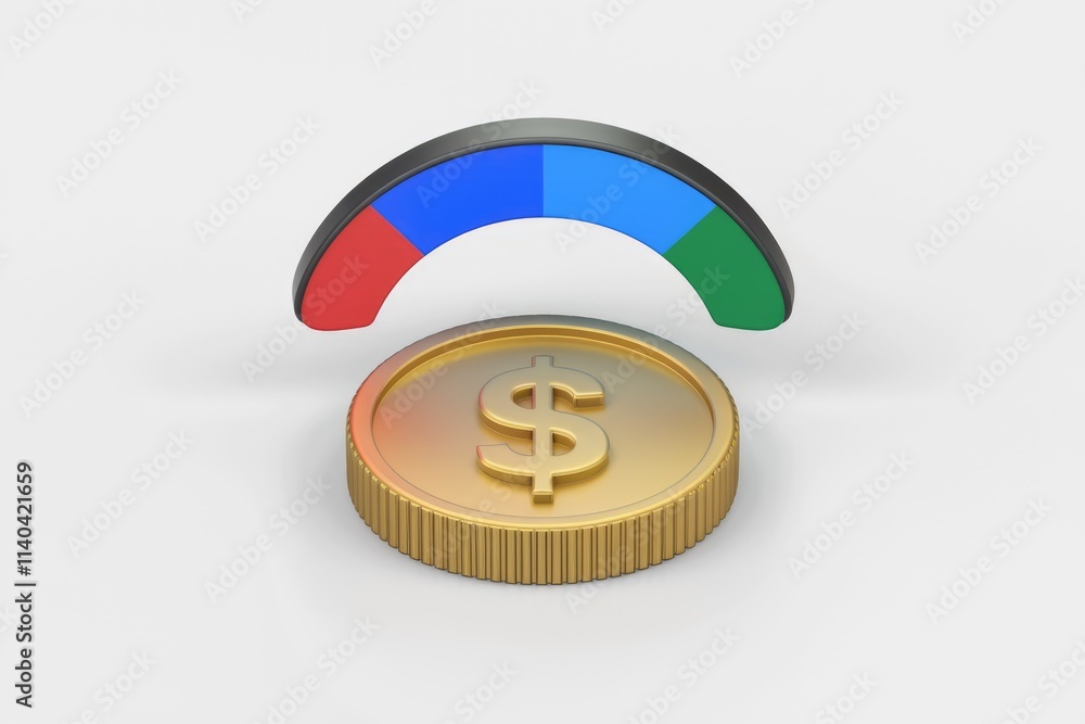 Aufkleber a gold coin with a dollar sign is topped by a segmented semicircle representing financial metrics.