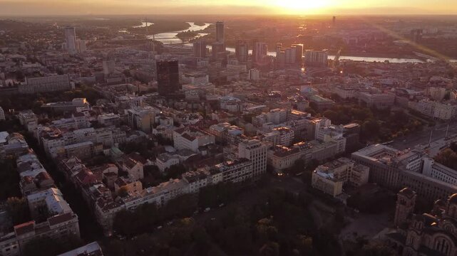 High angle view of Belgrade, capital of Serbia.
