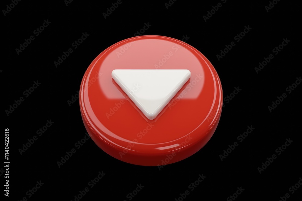 Aufkleber red button with white triangle symbolizes download or drop down.