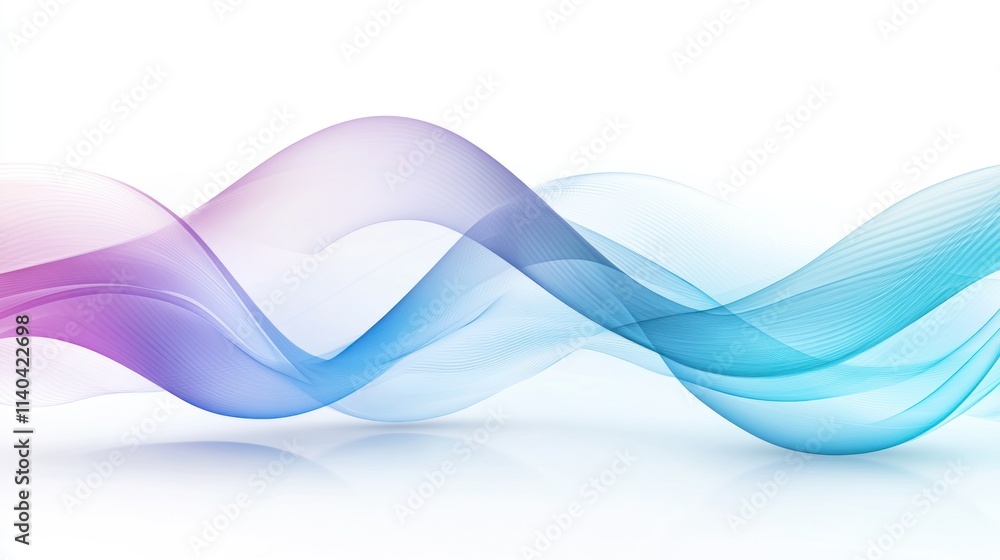 Poster flowing, colored lines creating abstract wave pattern on white background.