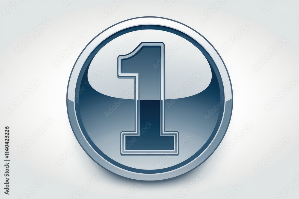 Aufkleber A circular button with a glossy finish displays the number one in a bold  dark blue font.
