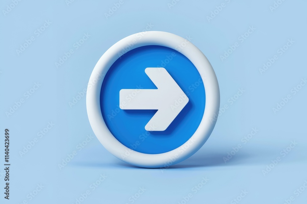 Poster A 3D rendered blue circle with a white arrow pointing right  signifying next  forward or continue.